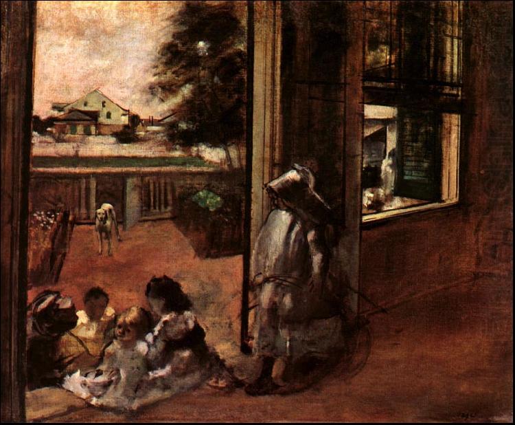 Edgar Degas Children Sat Down in the House Door china oil painting image